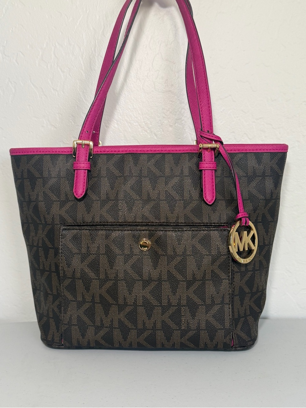 Michael Kors Jet Set Brown and Pink Tote